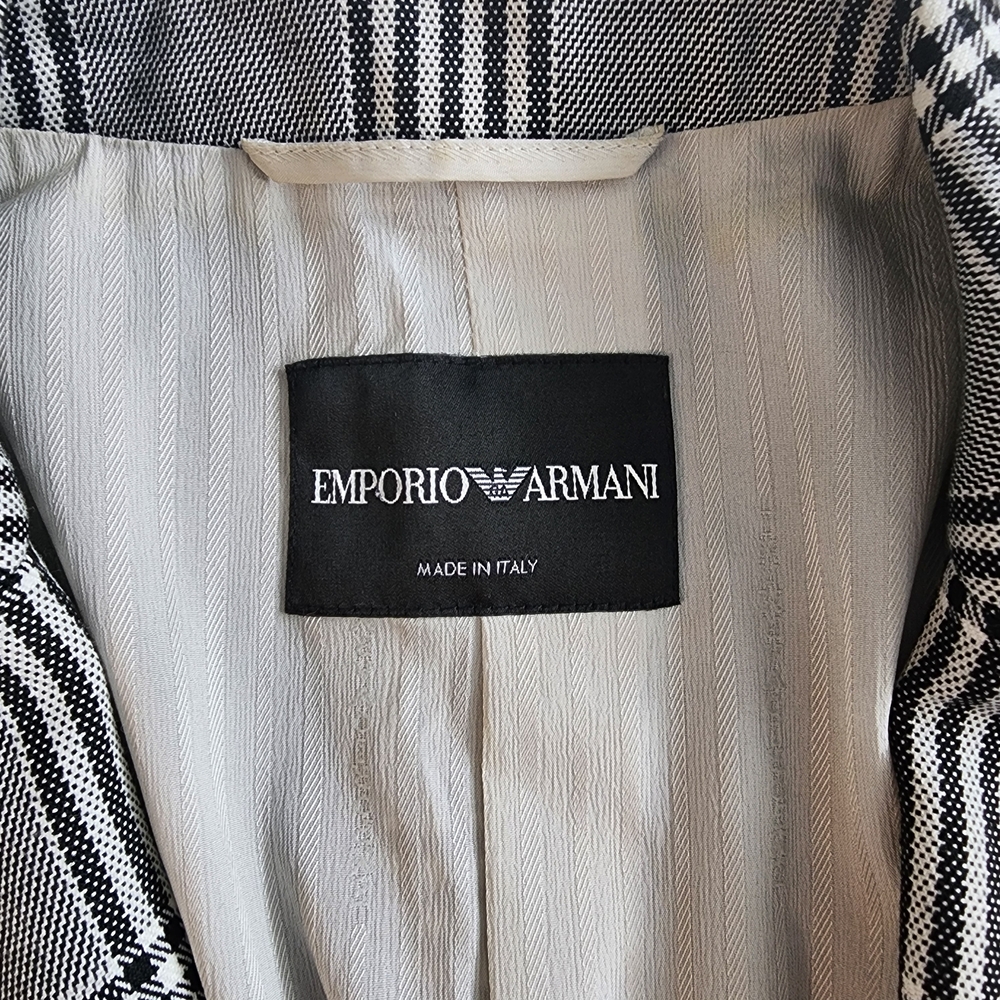 Emporio Armani Size 42 Womens Grey Black White Glen Checkered Blazer - Picture 2 of 11